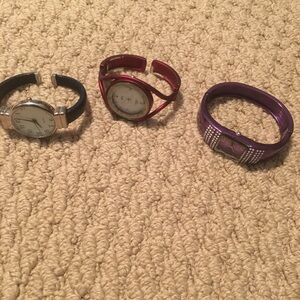 Set of Three Stylish Watches in Black, Red, and Purple